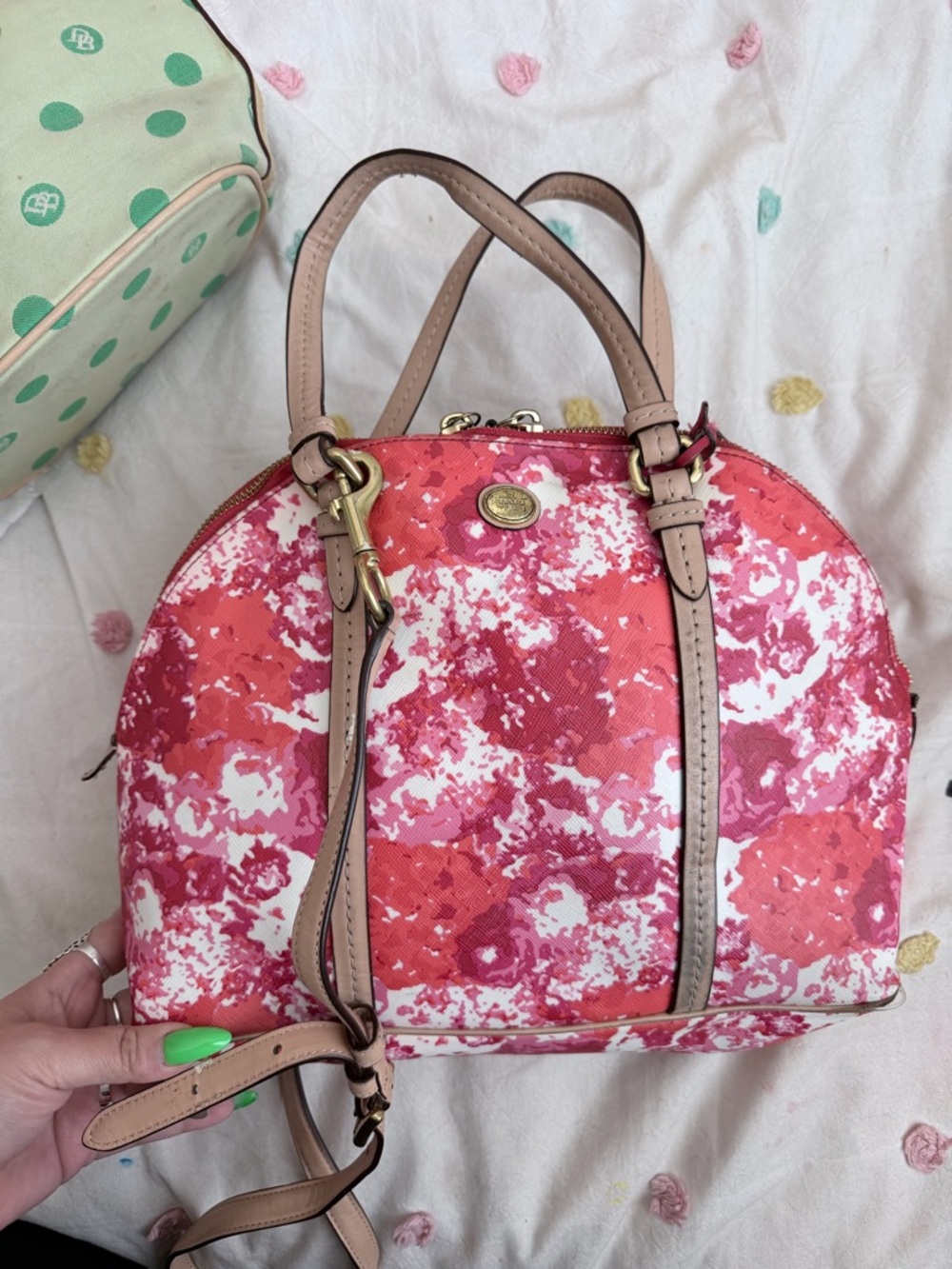 Pink Floral Dome Satchel Handbag - Women's Bag